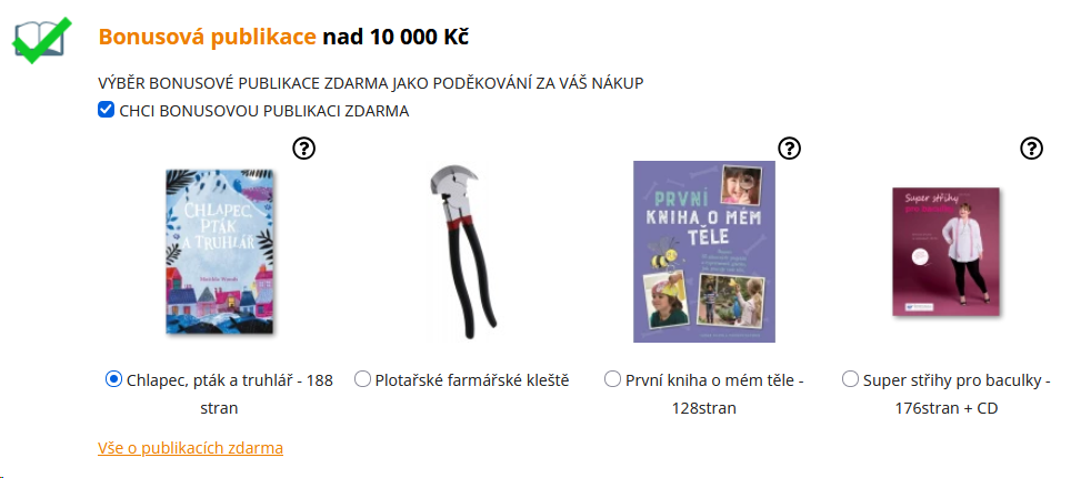 Ukázka dárků k vybrání